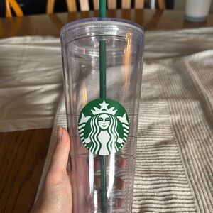 Used 24oz Starbucks Transparent Tumbler with Dark Green Straw